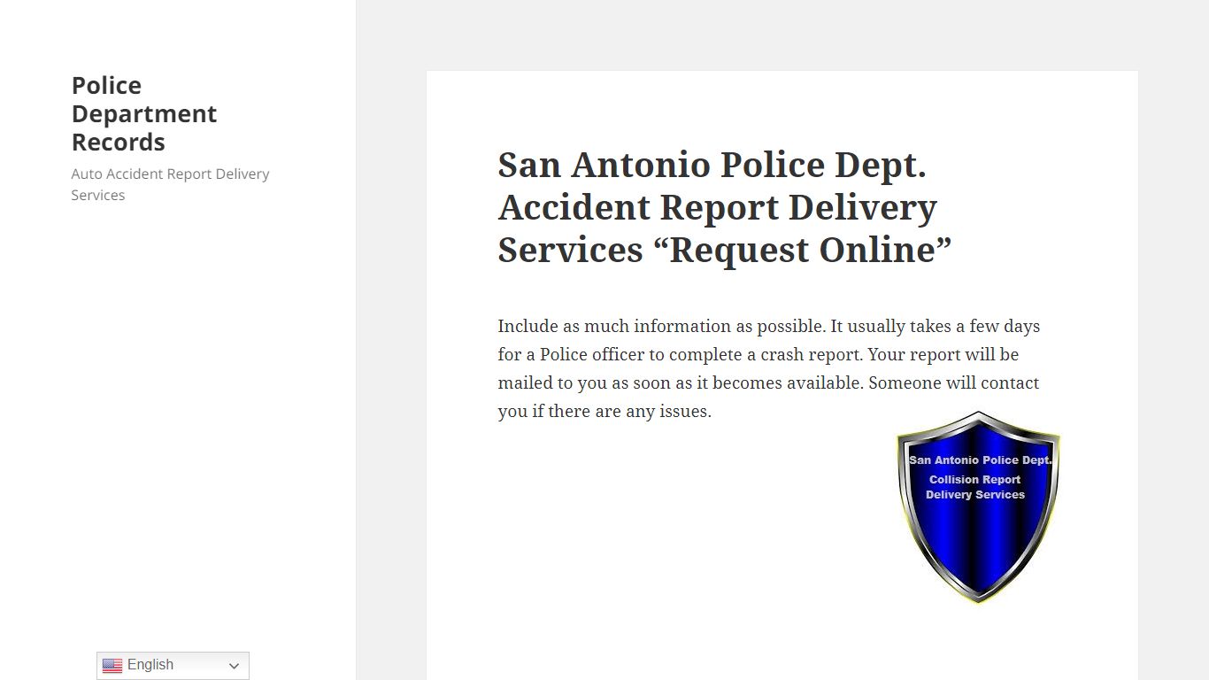 San Antonio Police Dept. Accident Report Delivery Services “Request ...